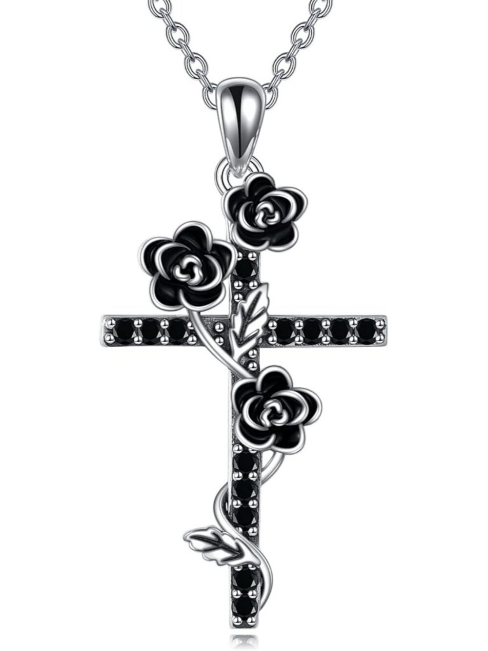 Women's Black Rose Flower Pendant Turquoise Dragonfly Ladybug Cross Necklace